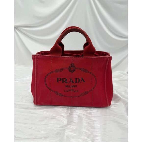 PRADA SMALL RED CANVAS CANAPA HANDBAG - Picture 2 of 7